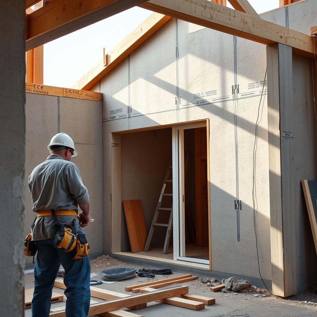 Construction de maison en cours de pose (illustration)
